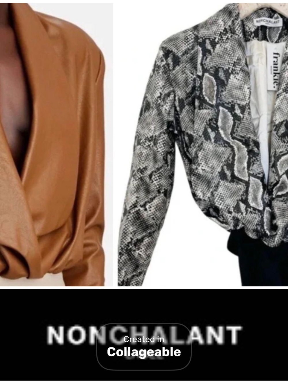 ‼️WOW‼️🖤🤍NONchalant Snake-Print Draped Blazer with Tan Faux-Leather Accent NWT‼️